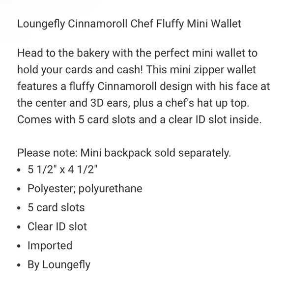 Loungefly Cinnamoroll Chef Fluffy Mini Wallet - Picture 6 of 6